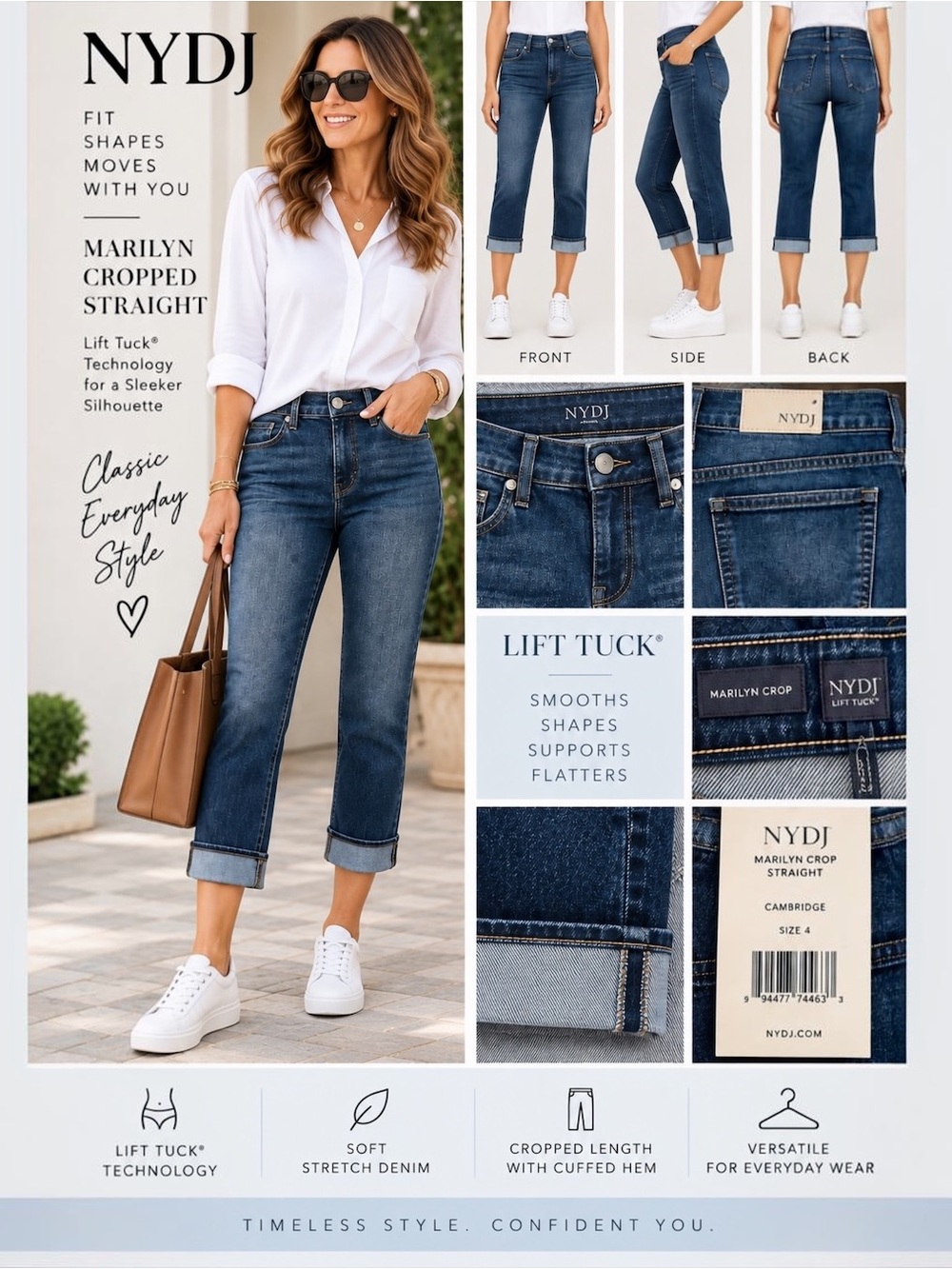 NWT NYDJ Marilyn Crop Straight Jeans Cambridge Cuffed High Rise Size 4
